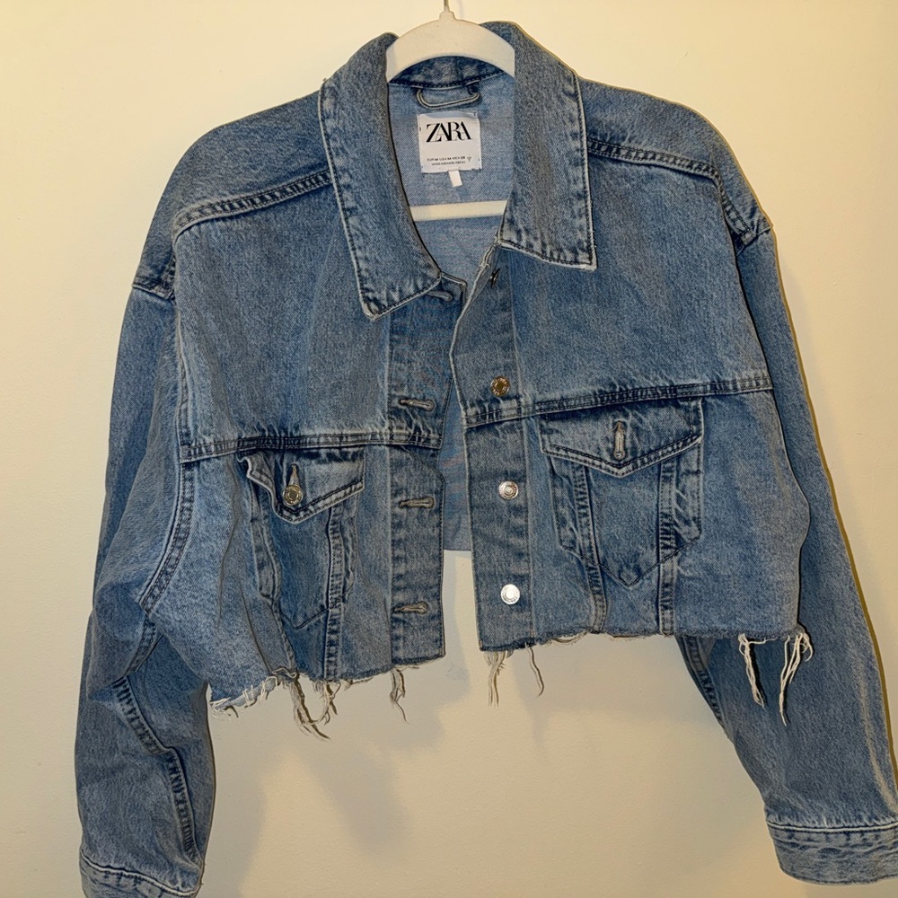 Zara Light Blue Cropped Denim Jacket